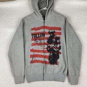 Vintage Fallen Footwear Hoodie Mens Size L Grey Striped Soldier Skate Sweatshirt